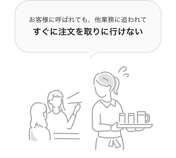 お客様に呼ばれても、他業務に追われてすぐに注文を取りに行けない