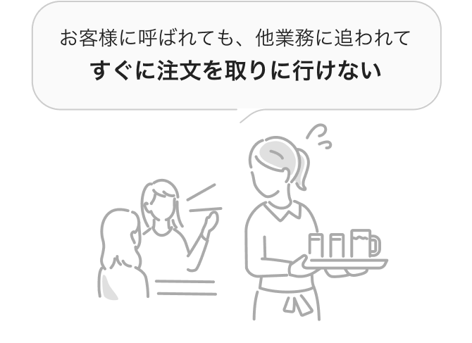 お客様に呼ばれても、他業務に追われてすぐに注文を取りに行けない