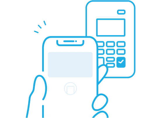 カードリーダーにスマートフォンをタッチするイラスト