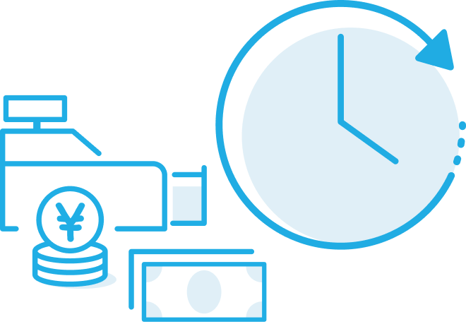 イラスト:会計するだけで自動的に売上を集計、レジ締め時間を大幅短縮