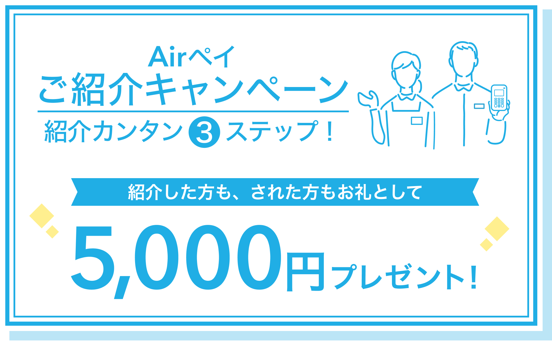 Airペイ ご紹介キャンペーン紹介カンタン3ステップ！ 紹介した方も、された方もお礼として5,000円プレゼント！