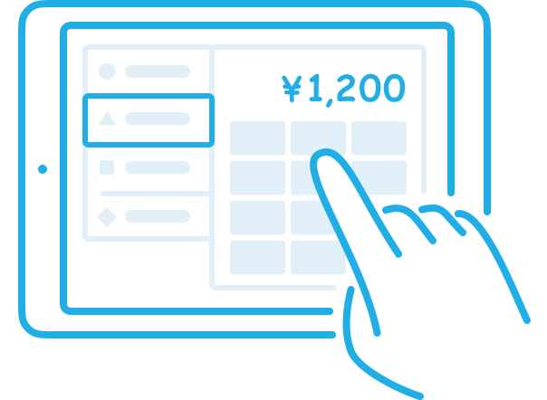 iPad上で決済方法と金額を入力しているイラスト