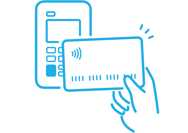 カードリーダーにクレジットカードをかざしているイラスト
