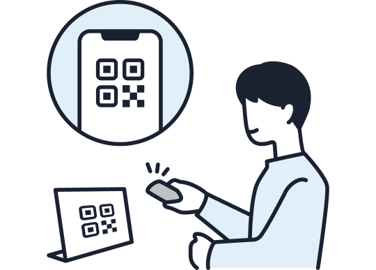 QRコードをスマートフォンで読み取っているイラスト