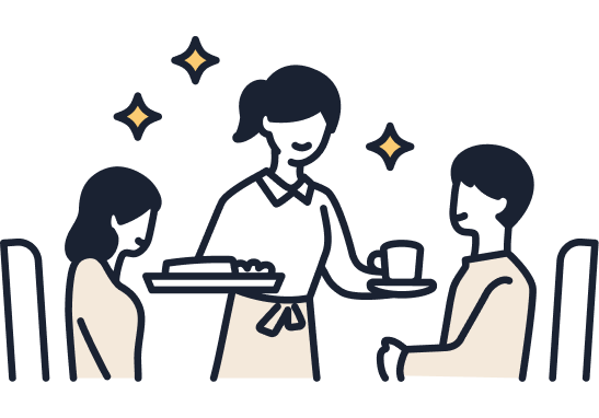飲食店で接客をしているイラスト