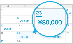 カレンダー上で振込みがある日に金額が記載されているイメージ