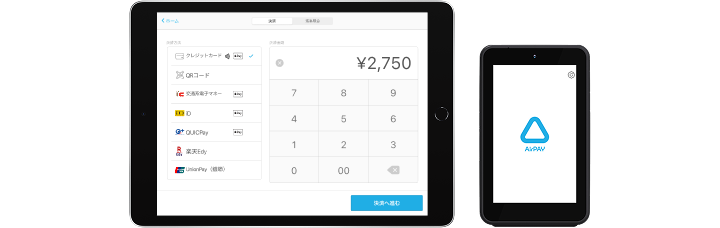 写真：iPad、Airペイ カードリーダー