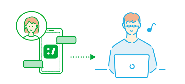 イラスト：エアシフトを使っている勤務先の店長さんとシフトボードを使っているスタッフがアプリ上でやりとりしている様子。