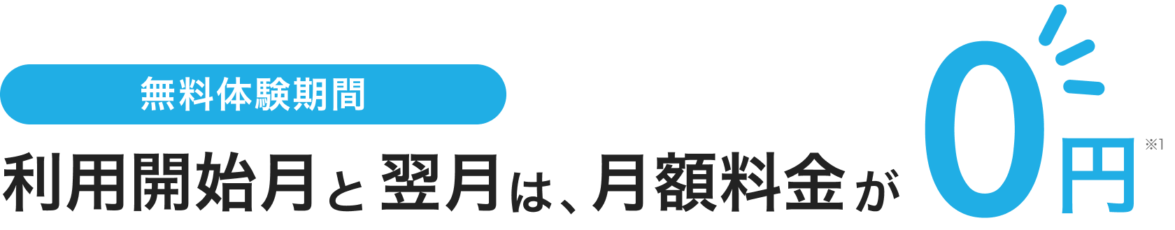 無料体験期間として、利用開始月と翌月は、月額料金が0円(※1)