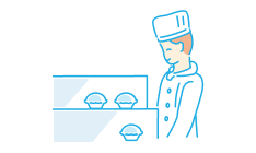 イラスト:お菓子を販売するスタッフ