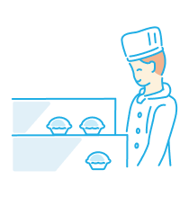 イラスト:お菓子を販売するスタッフ