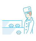 イラスト:お菓子を販売するスタッフ