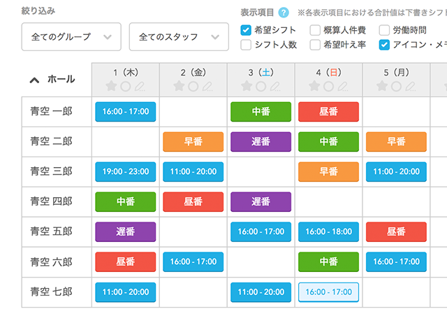 慣れたパターンでシフト作成