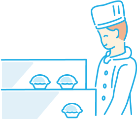 イラスト:お菓子を販売するスタッフ