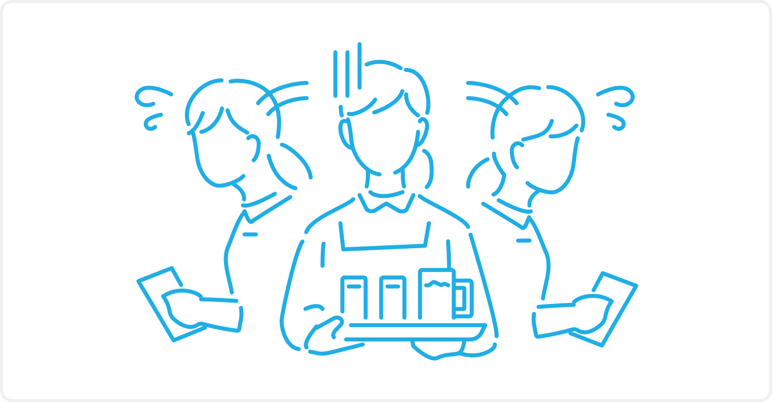 イラスト:業務に追われているスタッフの様子。