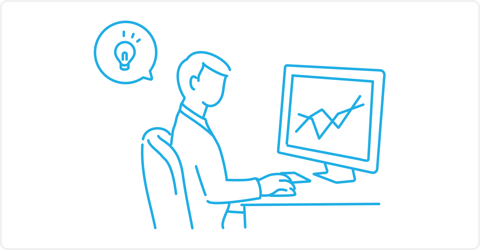 イラスト:受付データを分析しているスタッフの様子。