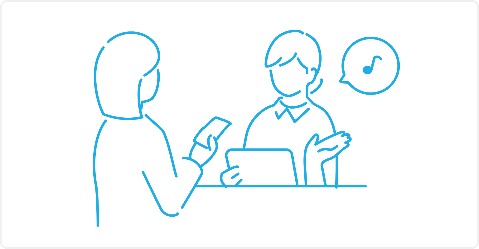 イラスト：スムーズに受付・呼び出しの対応ができているスタッフの様子。