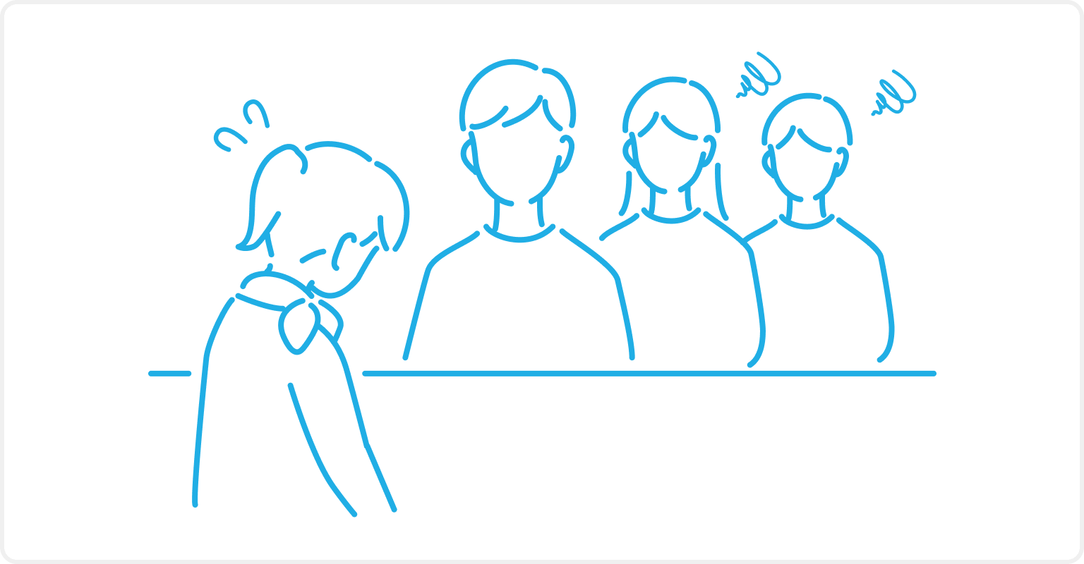 イラスト：お客様からの質問やクレーム対応に追われているスタッフの様子。