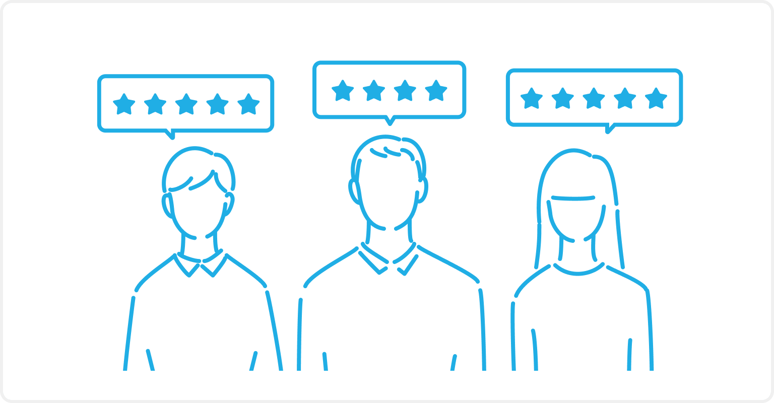 イラスト：お客様から星4、星5などの評価が提示されている様子。