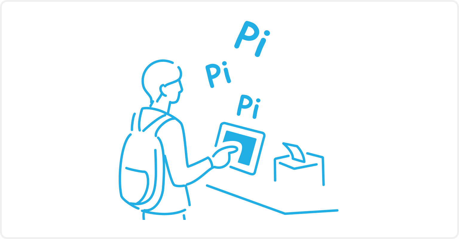 イラスト：お客様が受付用の機器で受付をしている様子。