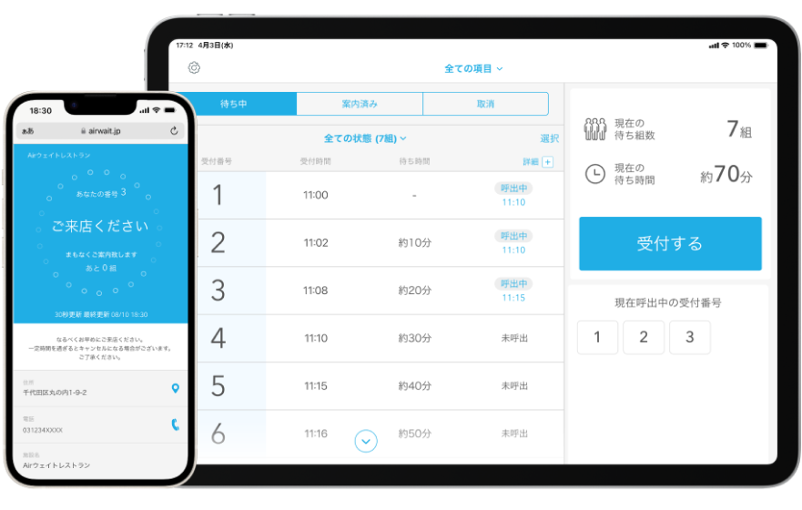 画像:iPadとiPhoneにAirウェイトの画面が表示されている。