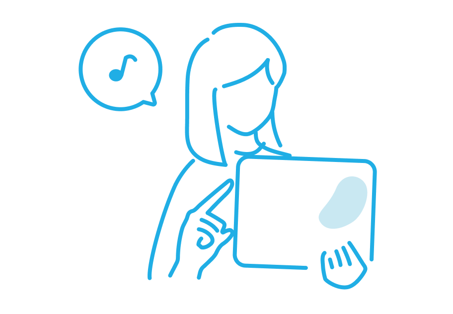 iPadをカンタンに操作しているスタッフのイラスト。