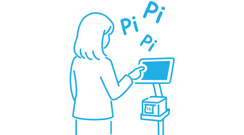 イラスト：お客様がiPadで受付・ 発券をする様子